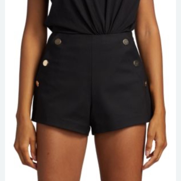 Ramy Brook Black High Waist Shorts with Gold Buttons